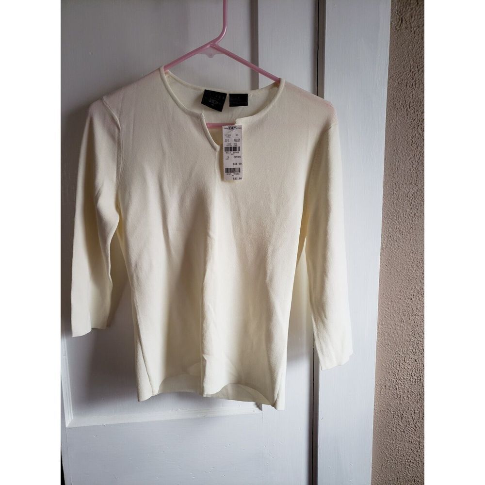 NWT Tailor B Moss Sweater Womens S IVORY V-Neck Knit 3/4 Sleeve Stretchy‎ Rayon
